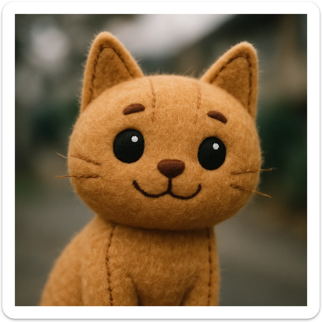 plush portrait of a smiling cat with big eyes, soft fur, and a cute expression sticker