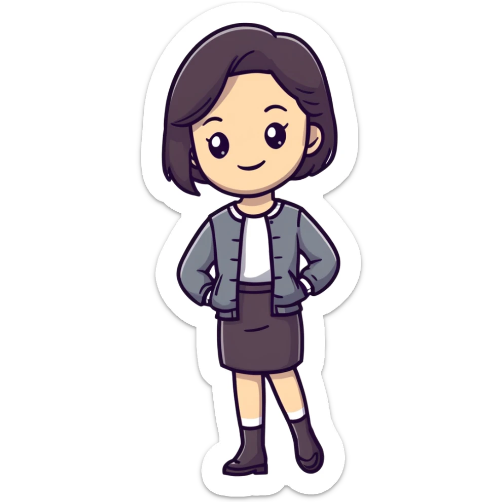 Poised British girl with fashionable outfit, graceful posture and subtle smile sticker