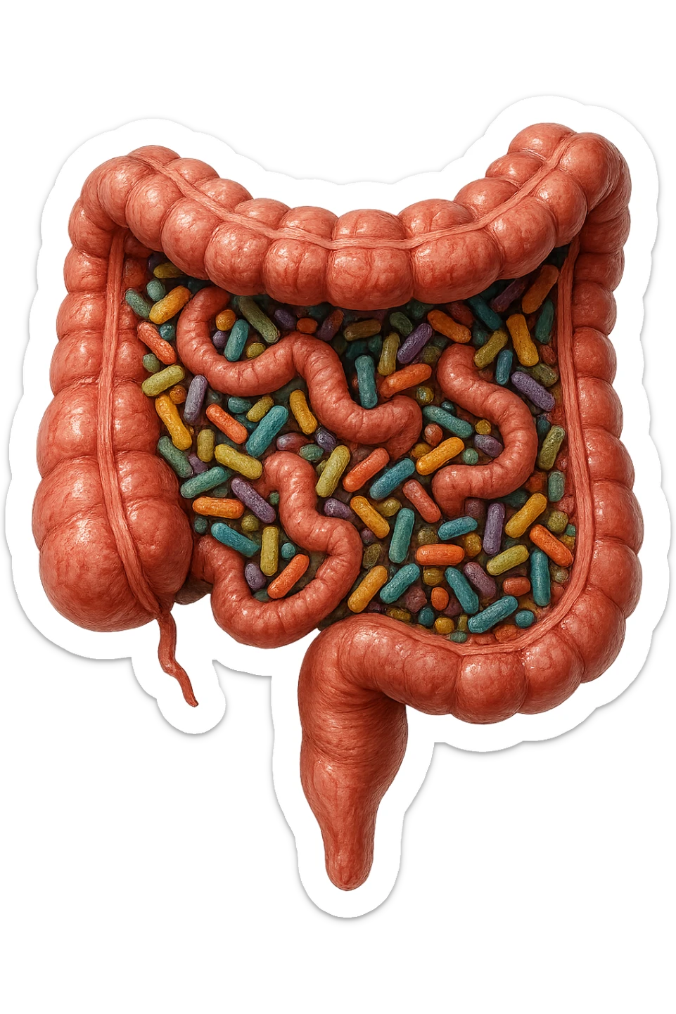 INTESTINO UMANO ANATOMICO CON ALL'INTERNO PIENO DI BATTERI INTESTINALI, IPERREALISTICO 4K sticker