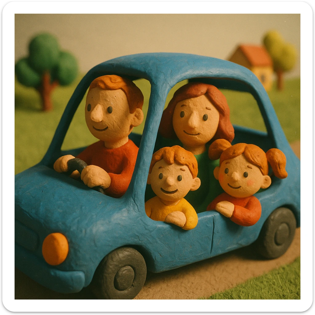 parents take their children home, family in a car driving home sticker