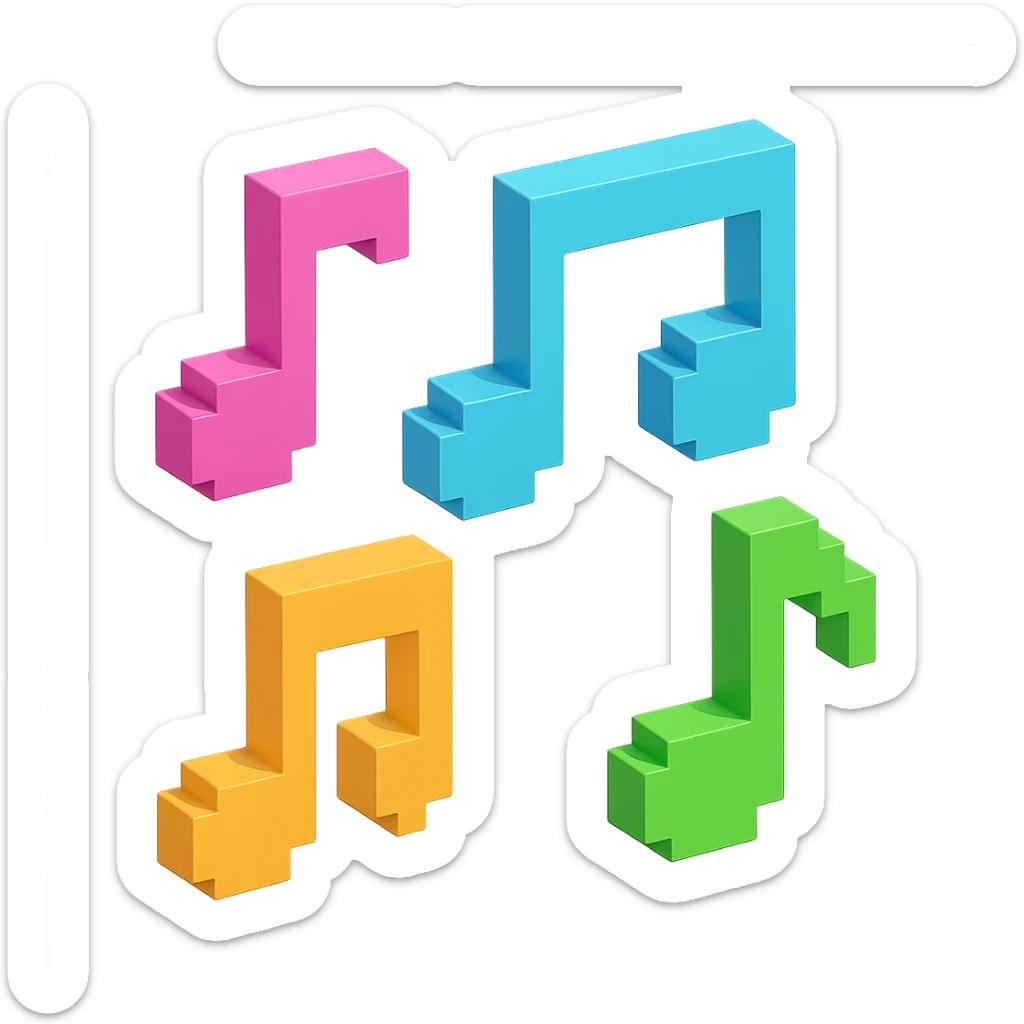 monochromatic and sleek voxel-style musical notes sticker