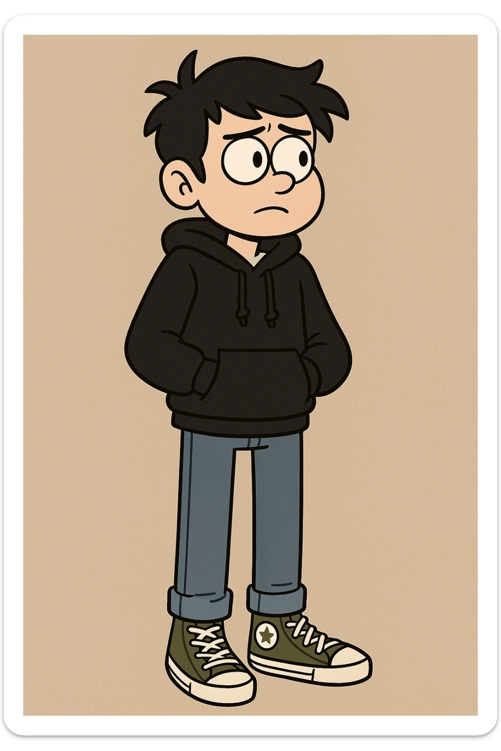 A boy Natural shirt Jet Black organic hoodie blue jeans green converse chuck taylor all star sticker