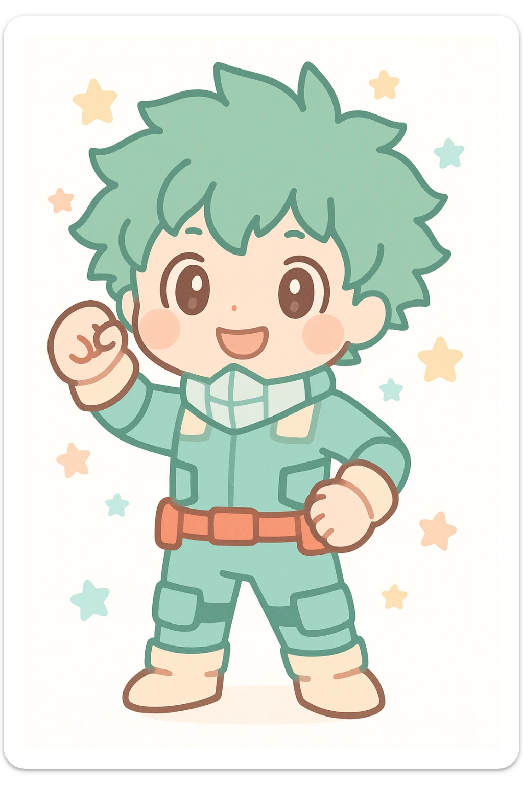 Izuku Midoriya (Deku) in a heroic pose, anime style, green hair, My Hero Academia theme sticker