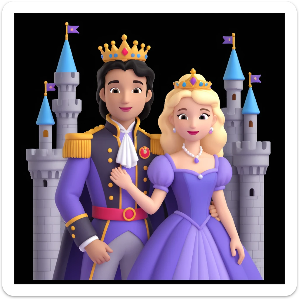 prince and princess disny dress close up photo in castle sticker