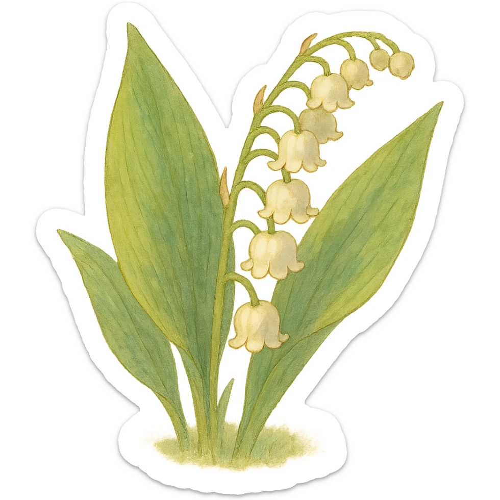 lily of the valley flower, natural colors, soft, fairy-like atmosphere, no background, square size sticker