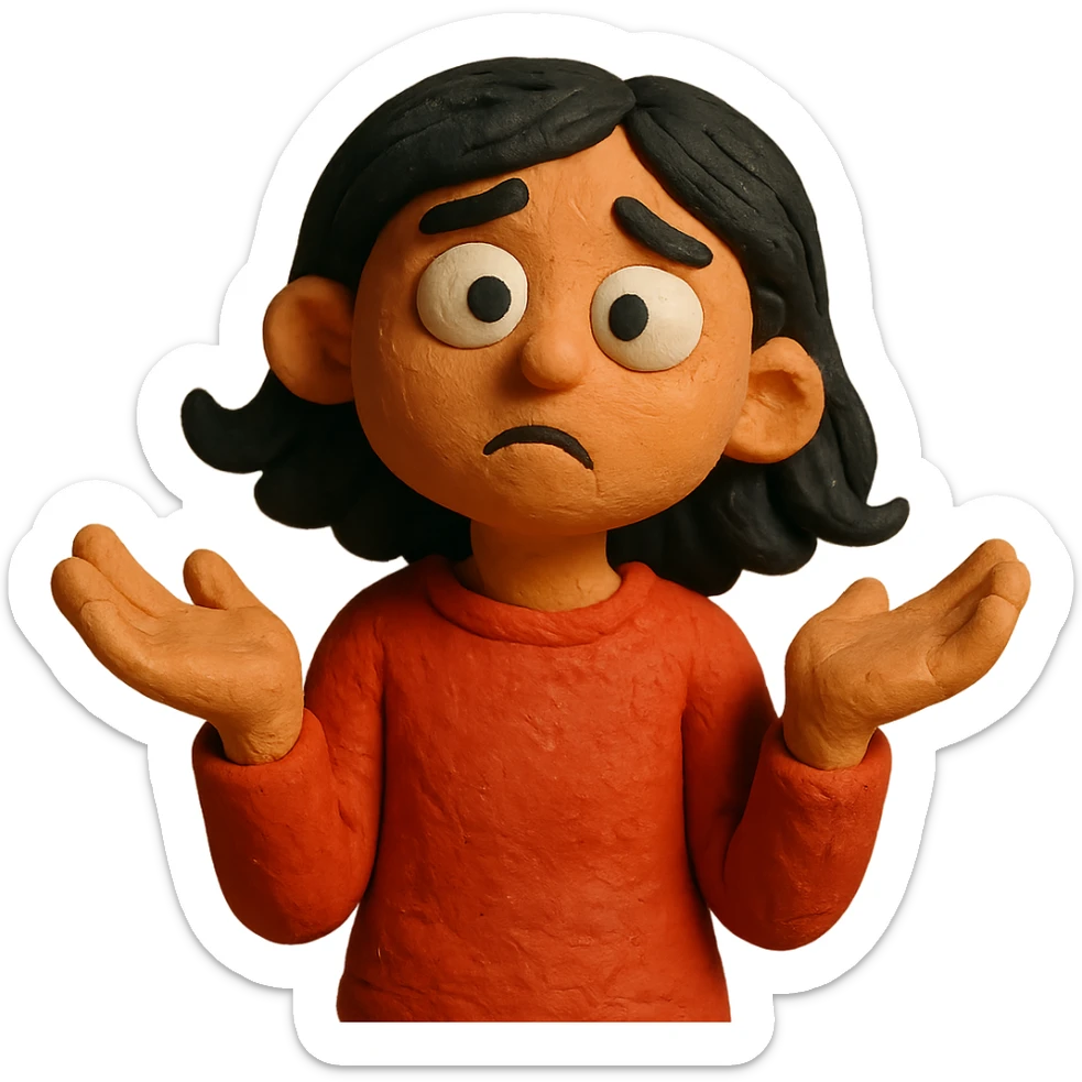 confused black-haired girl with 'I don't know what I want to do' face sticker