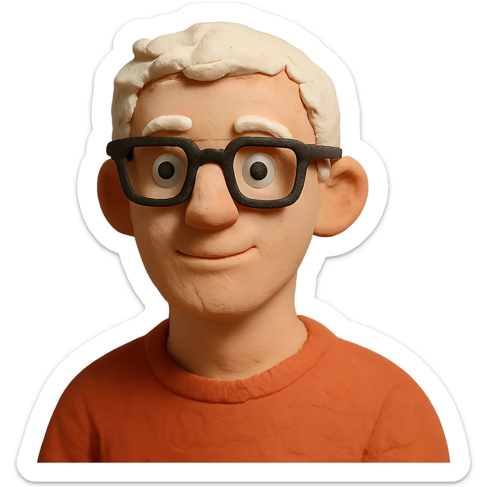 22-year-old white man with fair skin, white hair, and black glasses sticker
