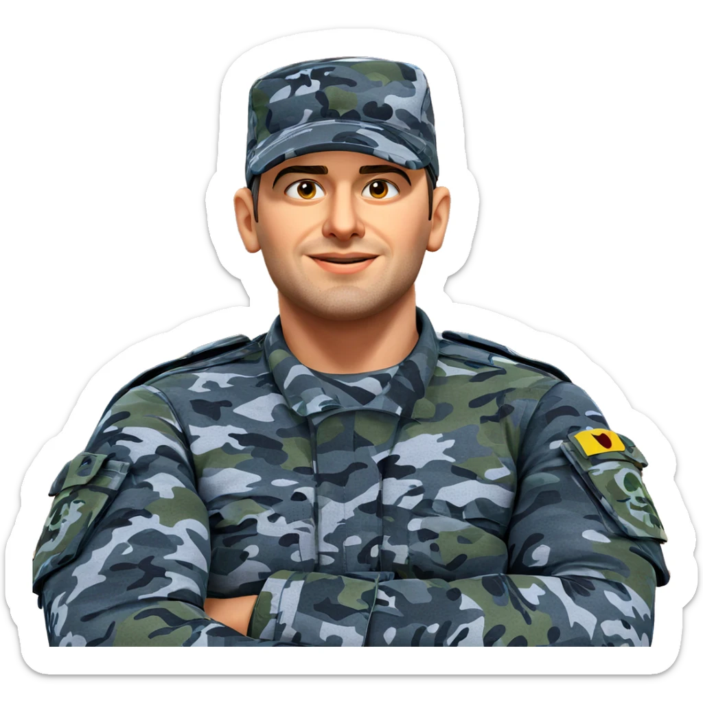 smiling soldier in camouflage sticker