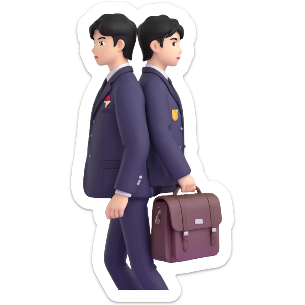 Japanese male high school student in black gakuran uniform with school bag sticker