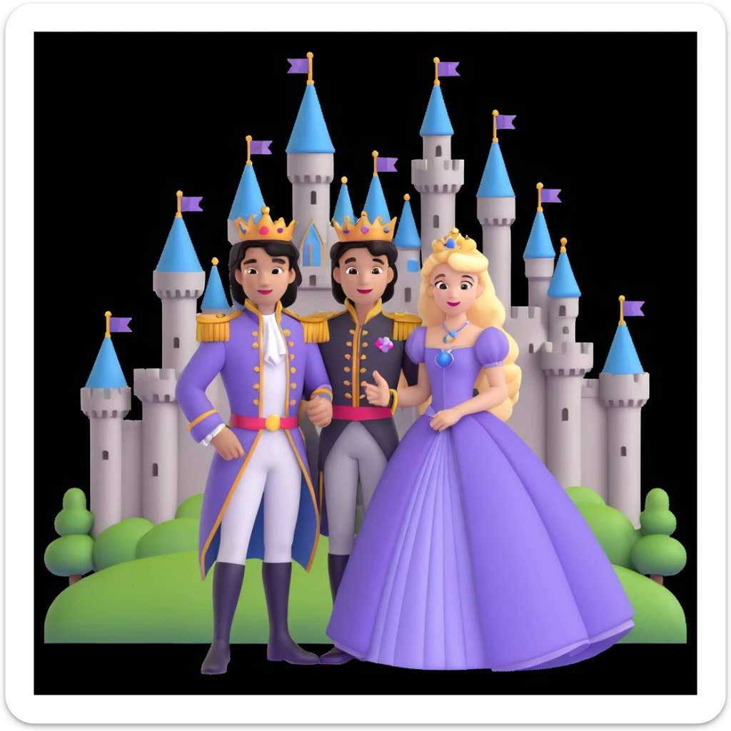 prince and princess Disney dress close up photo in castle background sticker