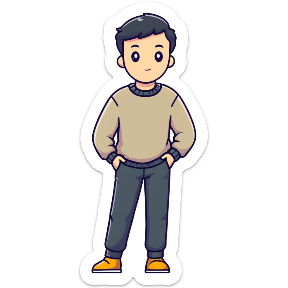 full body lean male figure wearing a sweater and pants, average build, not muscular, standing pose sticker
