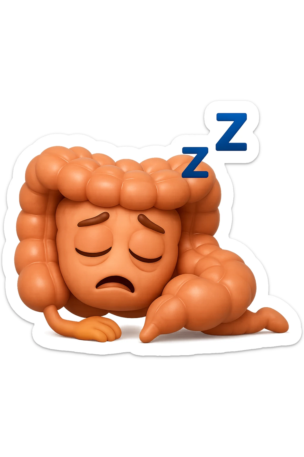 EMOJI STILE IPHONE 3D DI un intestino molto stanco che prova a dormire ma non ci riesce sticker