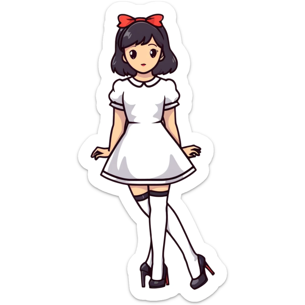 Girl in a cute fashionable dress with stockings and high heel shoes sticker