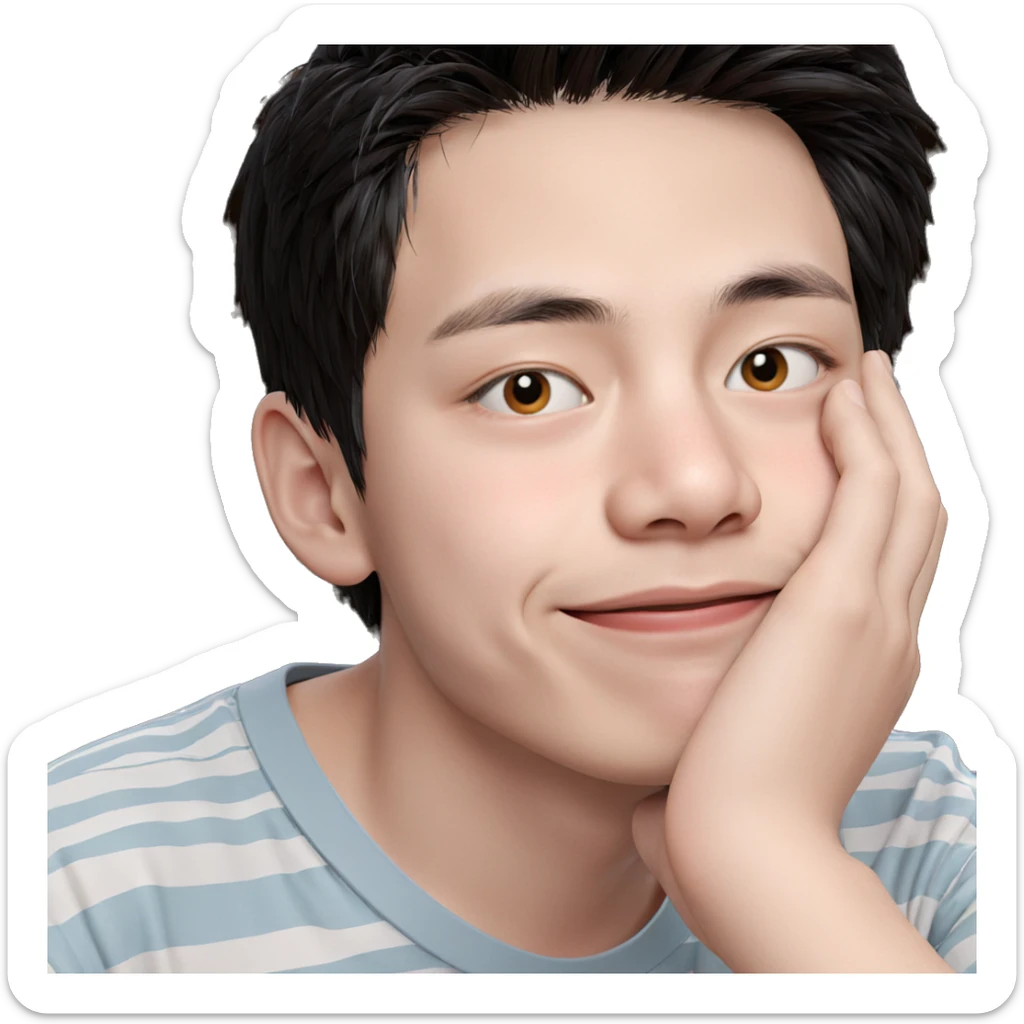 smiling boy in striped shirt sticker