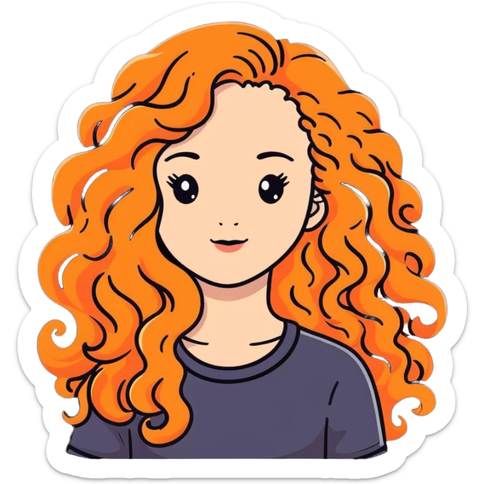 Attractive girl with very very long curly hair and many freckles sticker