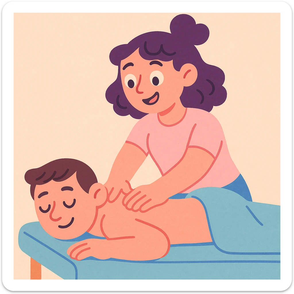 a girl doing massage therapy, soft pastel cartoon style sticker