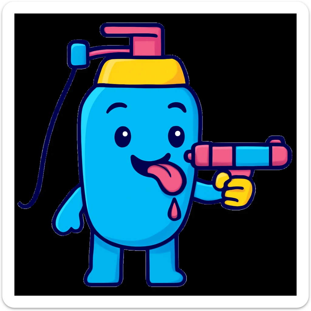 Edit the emoji so it is putting the water gun toward its tongue, keeping the bright and cartoonish style. sticker