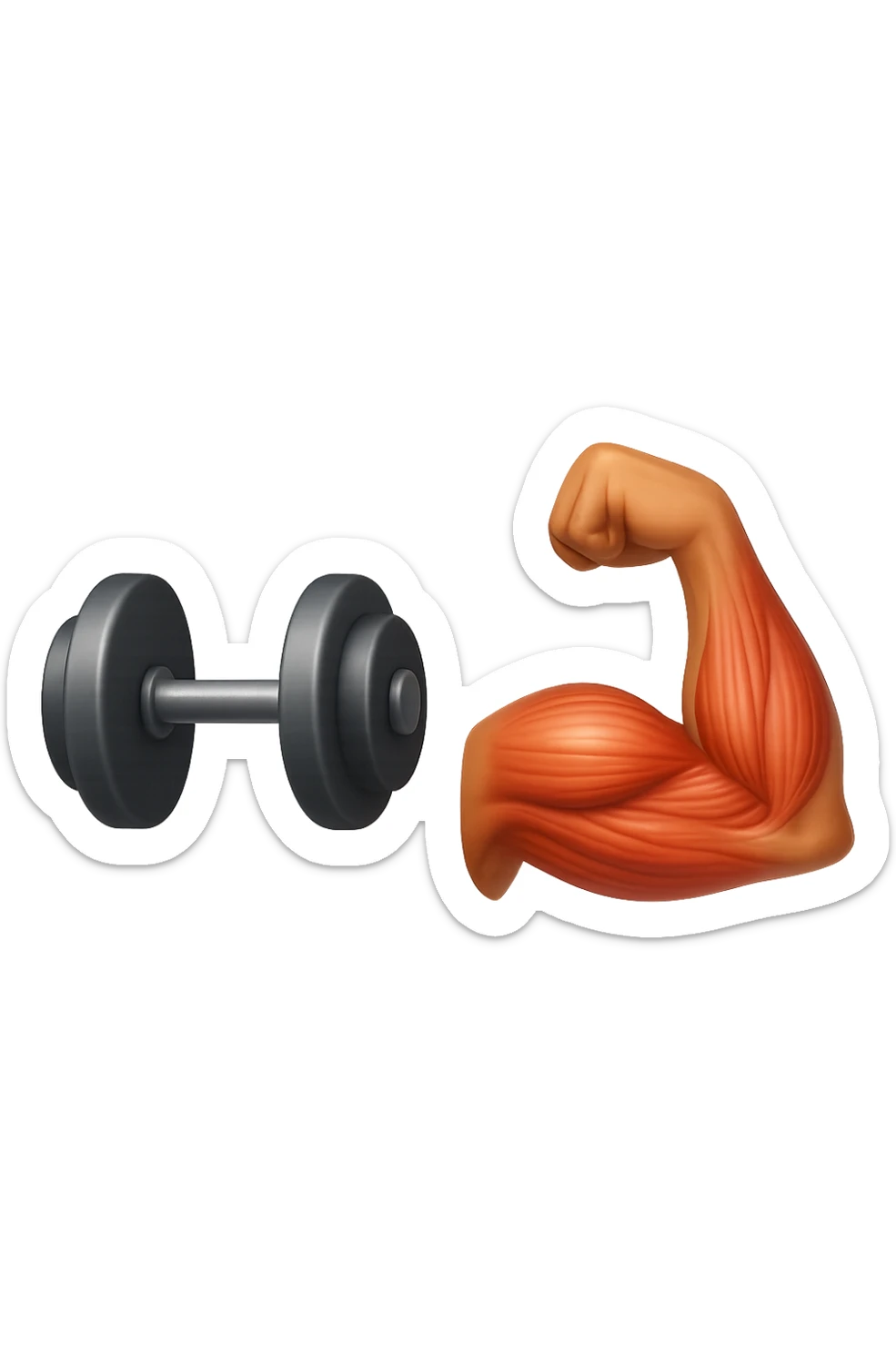 emoji stile iphone di un peso da palestra accanto ad emoji stile iphone di un muscolo umano anatomico, IPERREALISTICO 4K sticker