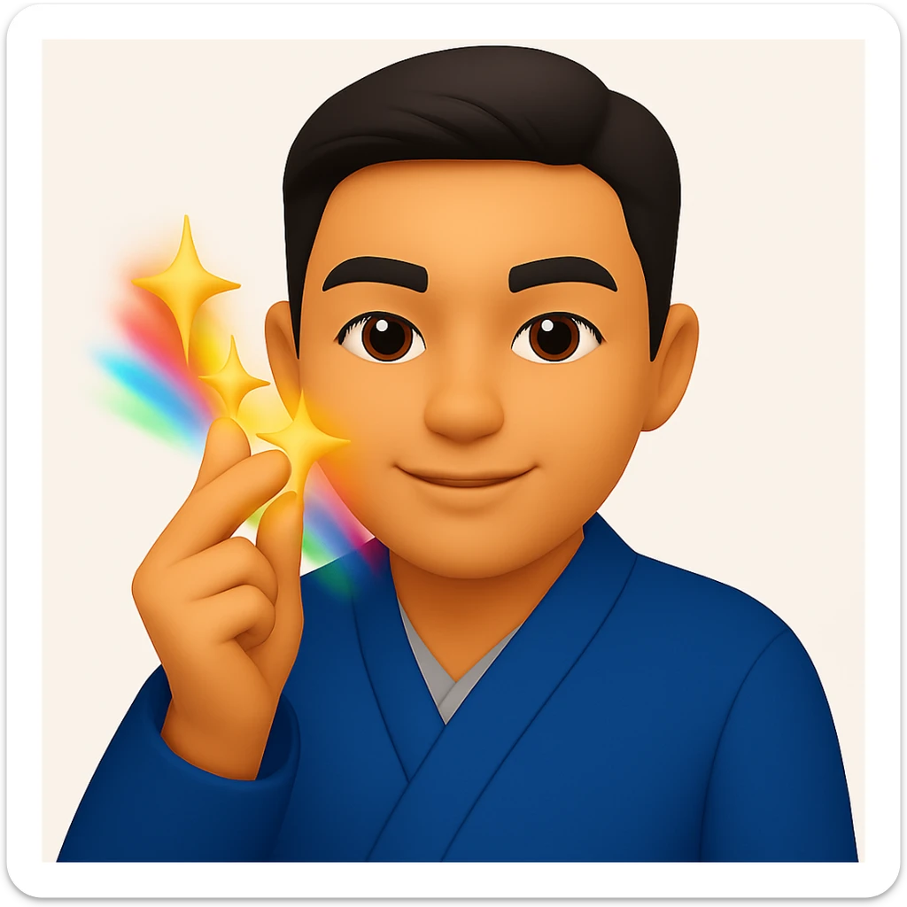 Add colorful motion blur to the finger snap action, keeping the blue blazer jacket and emoji style. sticker