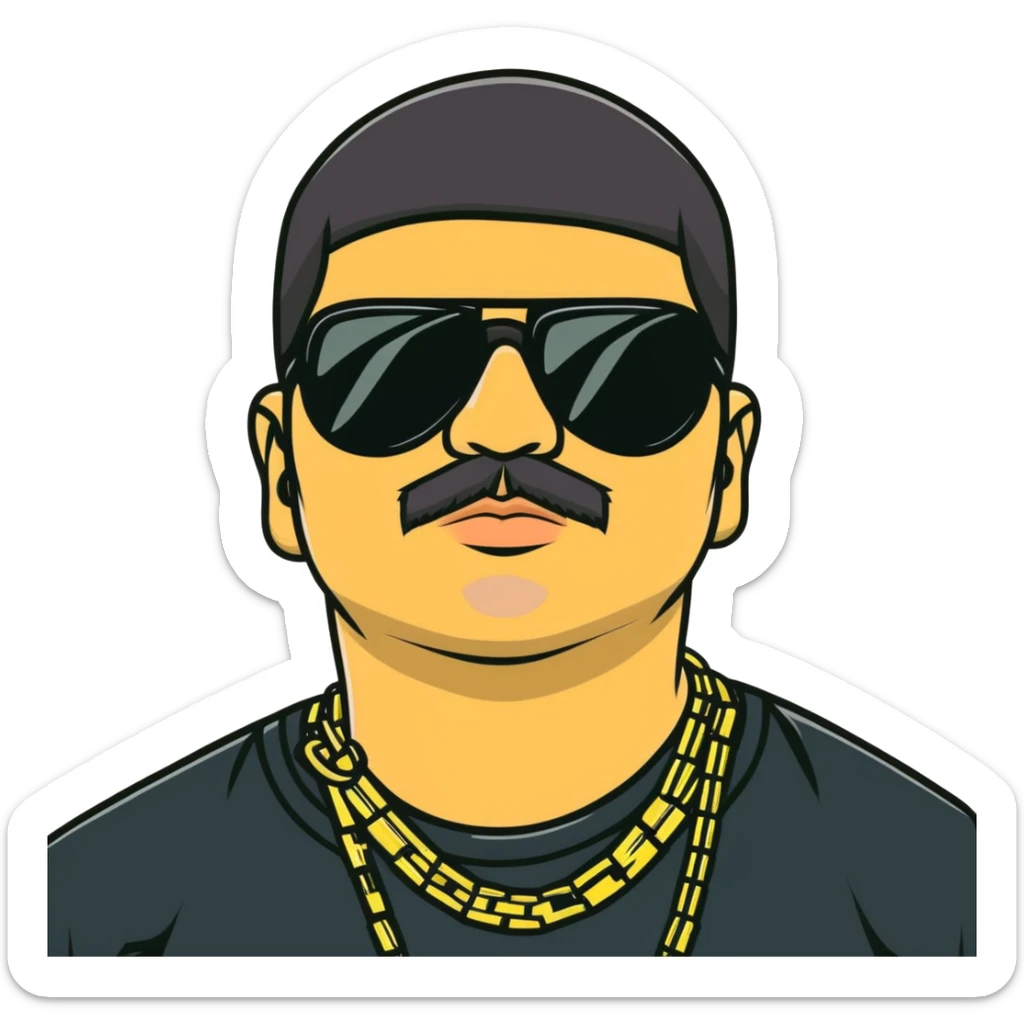 El Chapo drug lord with sunglasses and gold chains smoking weed sticker