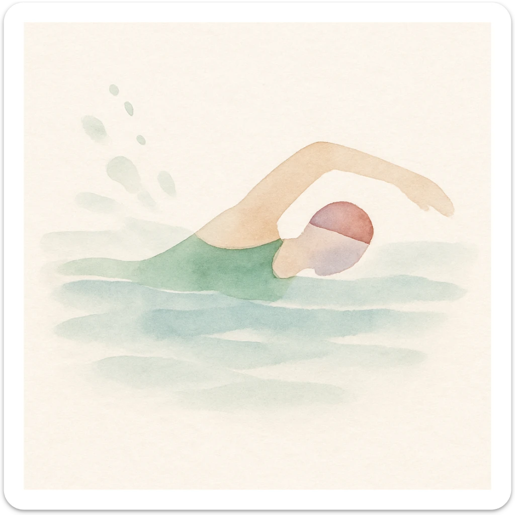 tranquil watercolor depiction of a swimmer doing freestyle in a pool, soft colors and flowing water sticker