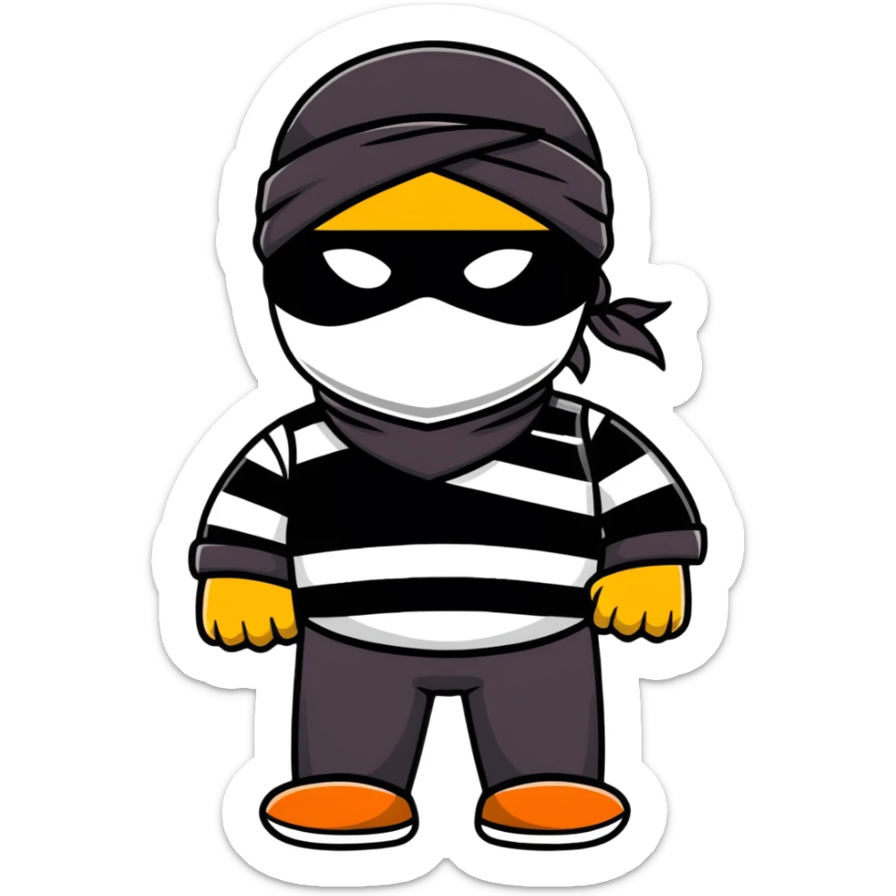 cartoon bandit wearing bandana mask and striped shirt sticker