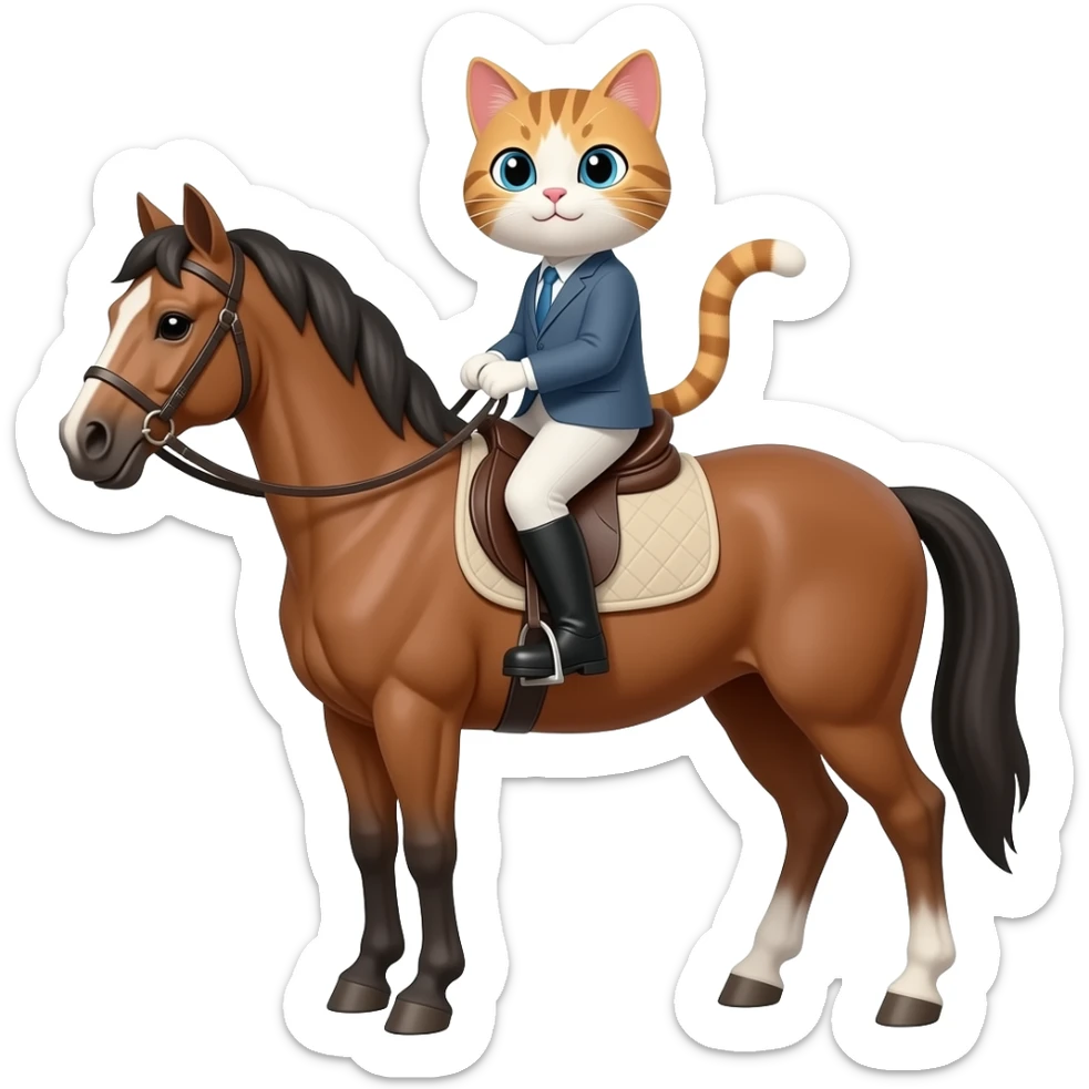 cat riding a horse sticker