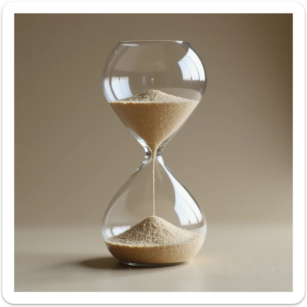 hyperrealistic 3D hourglass, detailed, 4K render, transparent glass with visible sand inside sticker