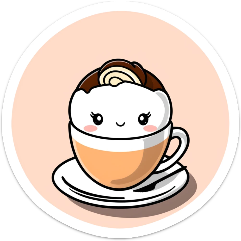 A cute cappuccino cup with a ballerina figure made of foam dancing on the surface sticker