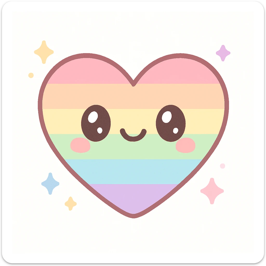 gay pride rainbow heart emoji with cute kawaii face and sparkles sticker