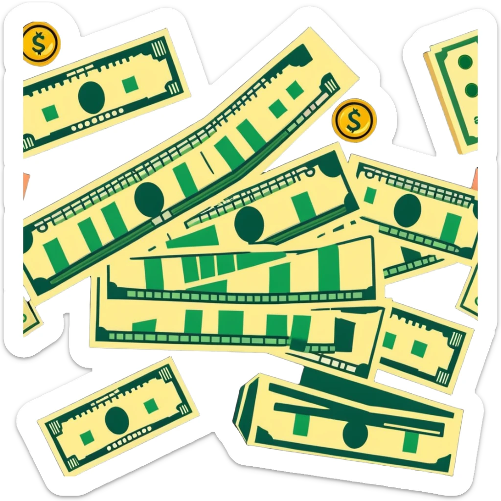 gold scale with dollar bills on one side and beauty products on the other side sticker