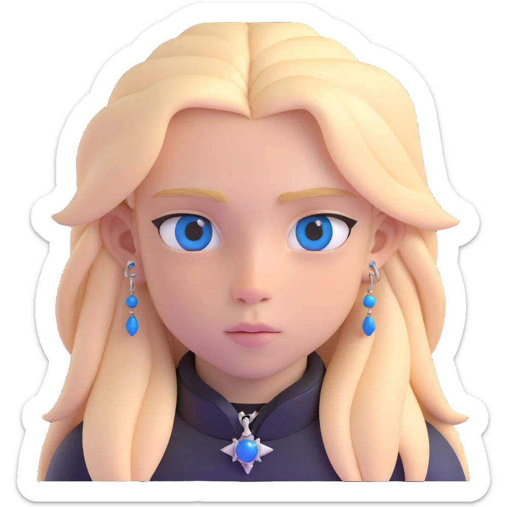 boy with long light blonde hair, dark blue eyes, facial piercings septum, nose bridge, anti eyebrow, eyebrow, all black clothing sticker