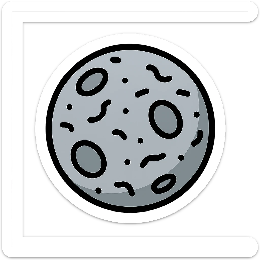 Mercury planet emoji, round, rocky gray ball covered in pitted marks and rough patches sticker