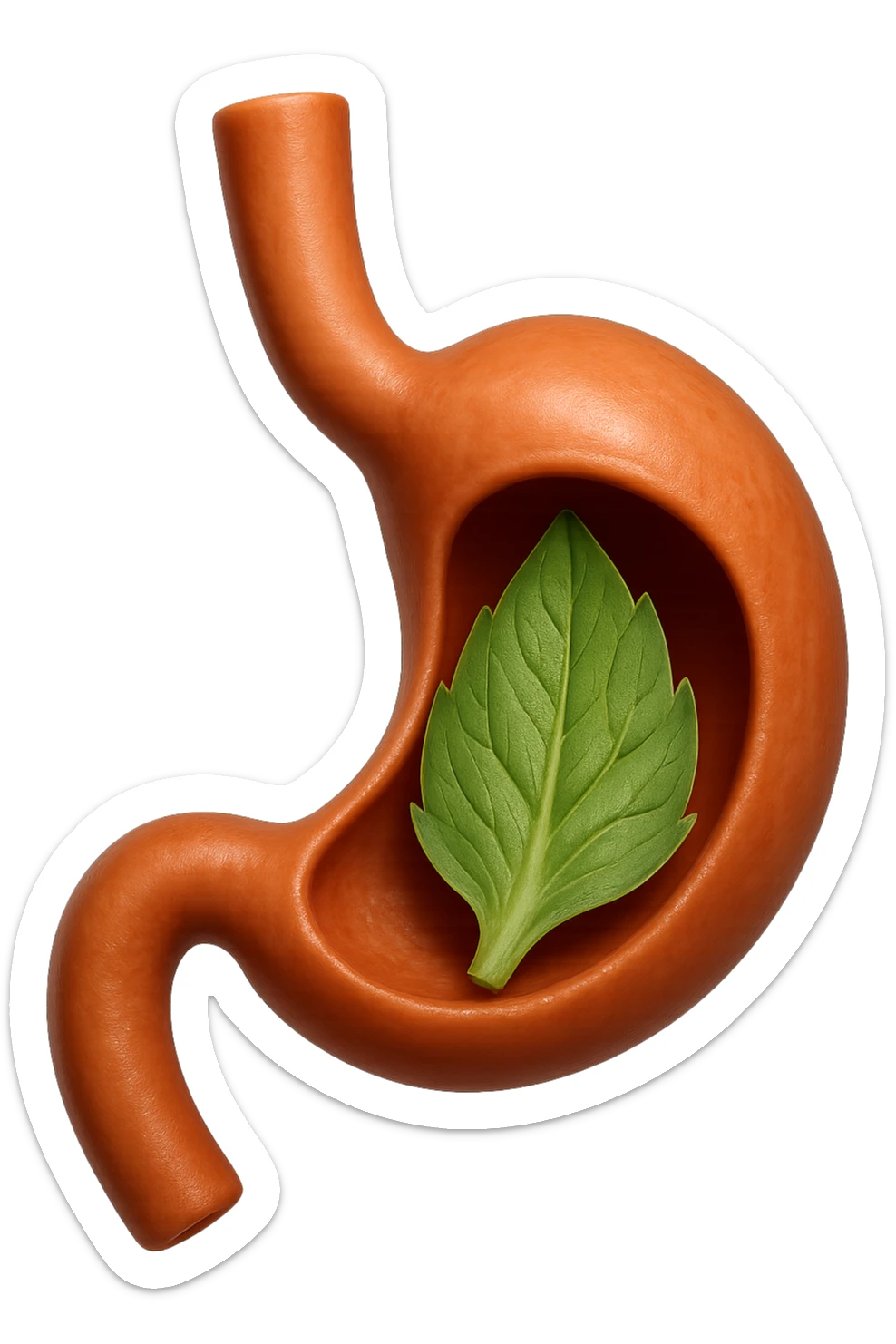emoji stile iphone 3d di uno stomaco umano con una foglia di carciofo dentro, iperrealistico 4k sticker