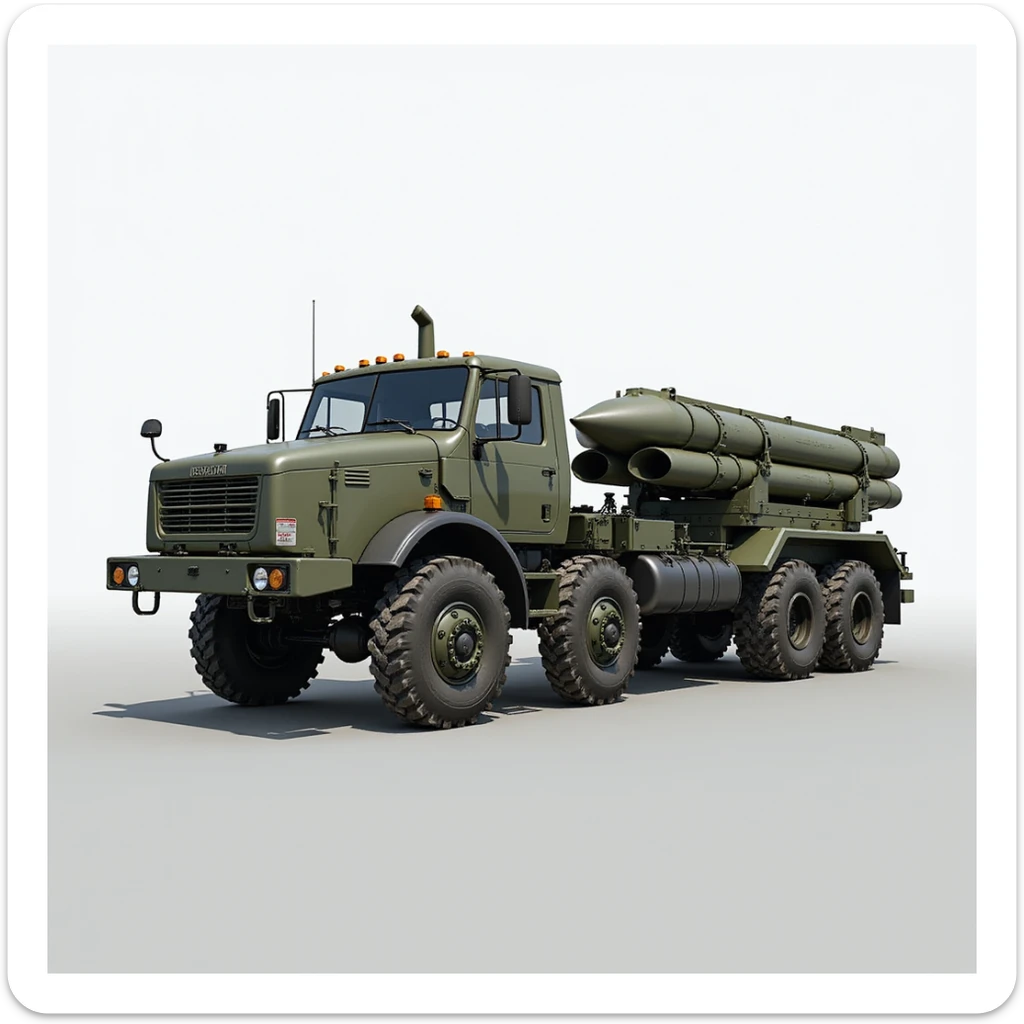 Iskander-M missile system, rocket carrier truck, realistic style, detailed, side view sticker
