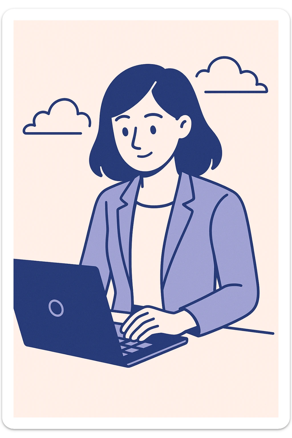 office girl typing on a laptop, minimalist flat style sticker