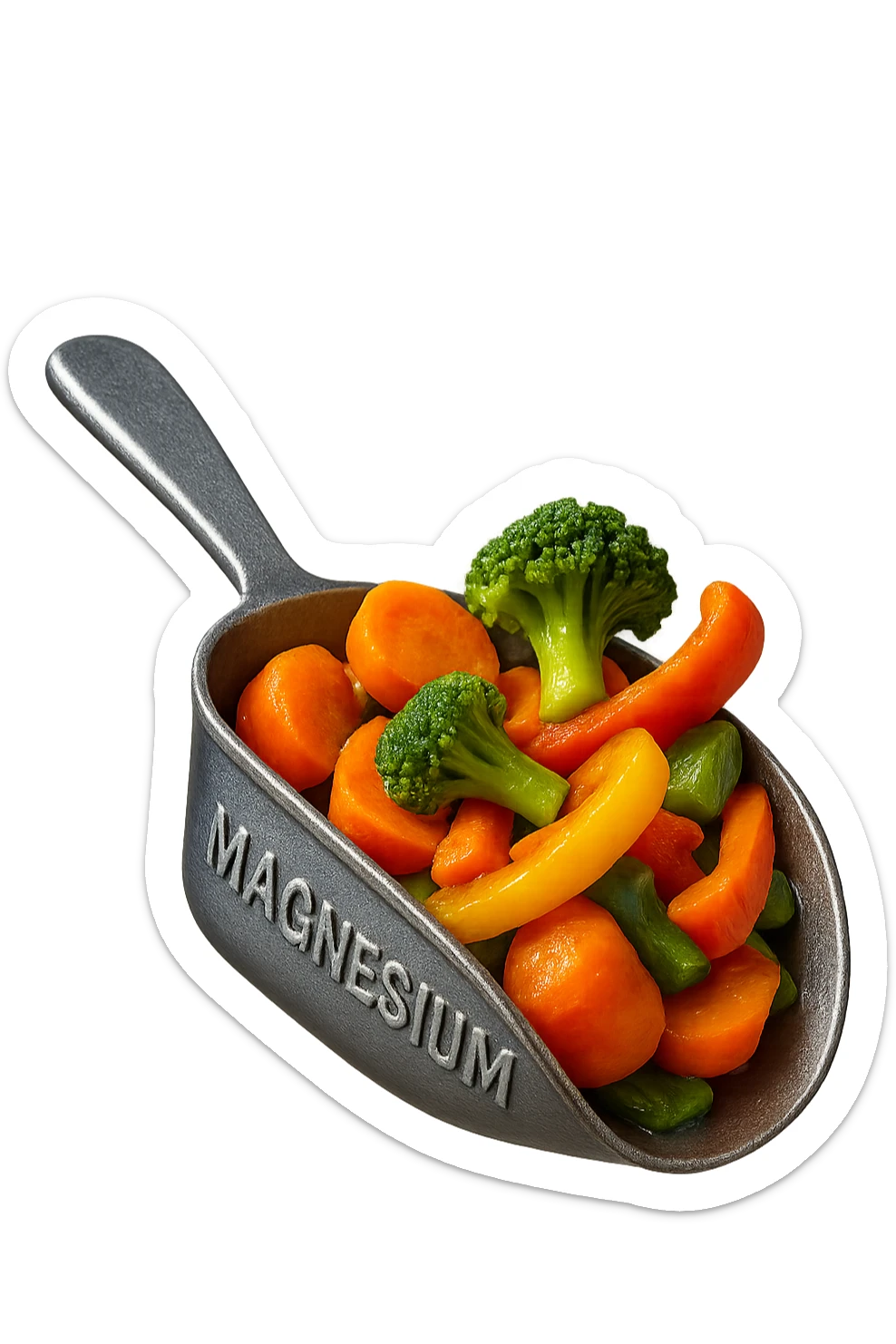 BOCCETTA DI MAGNESIO E VERDURE COTTE FLUTTUANO IN ARIA, IPERREALISTICA 4K sticker