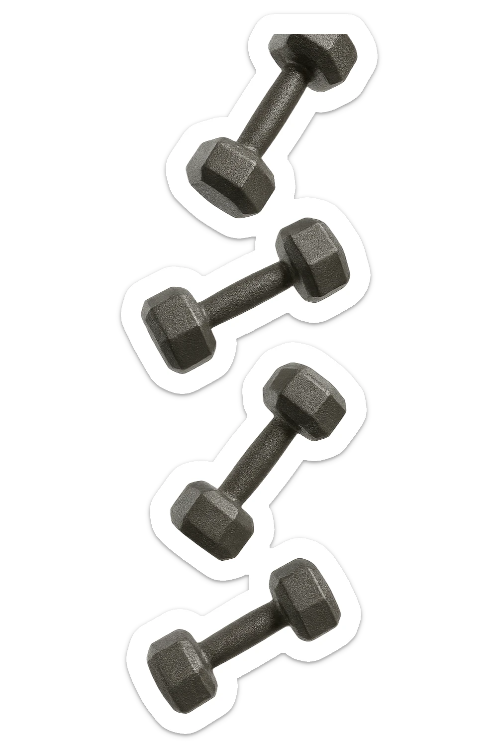 manubri da palestra cadono dall'alto verticalmente, isolata su sfondo bianco sticker