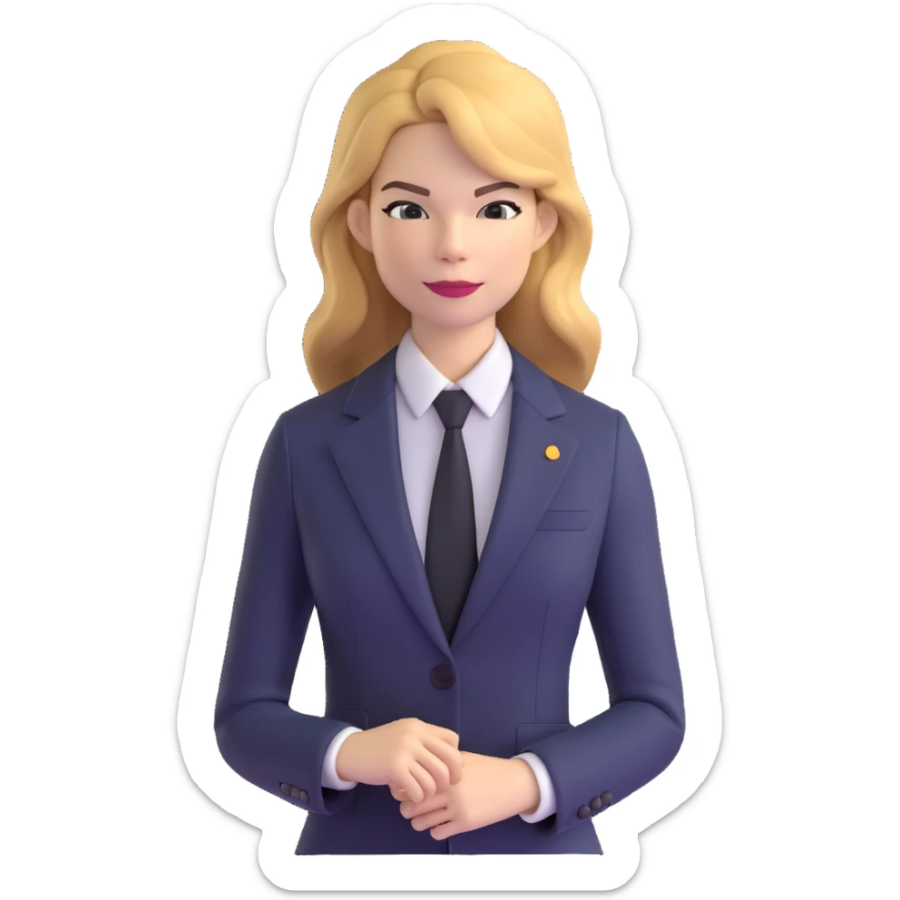 Michelle Monaghan with honey blonde hair as CEO in business suit sticker