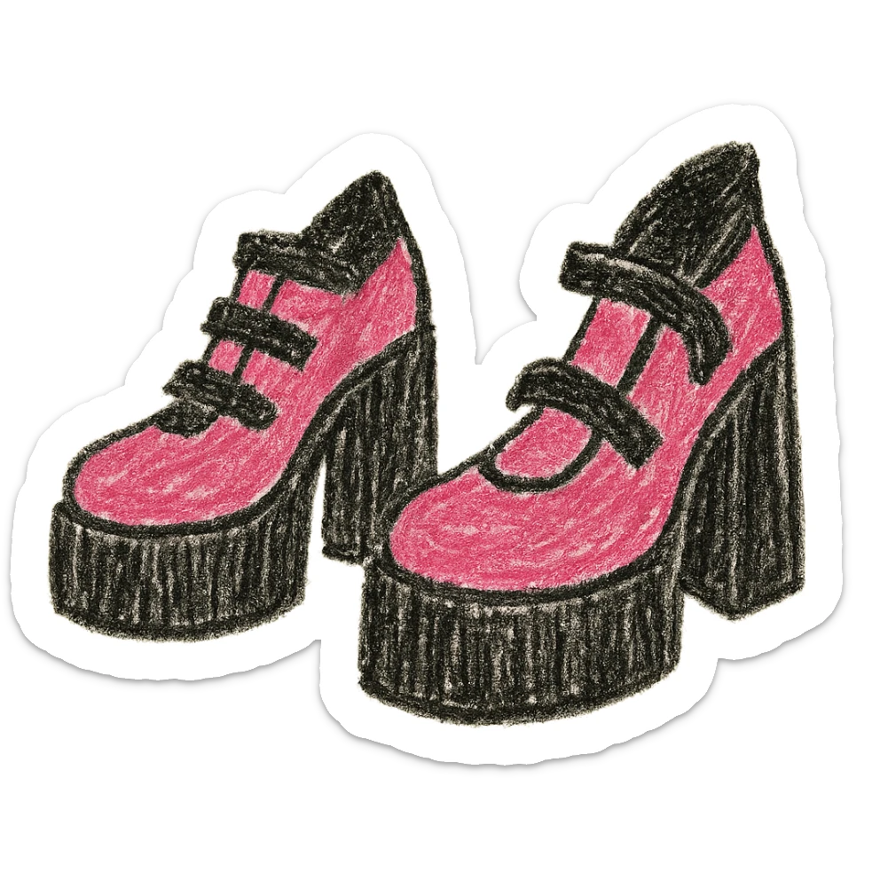 BLACKPINK-inspired gothic shoes, no hearts, playful and bold, black and pink sticker