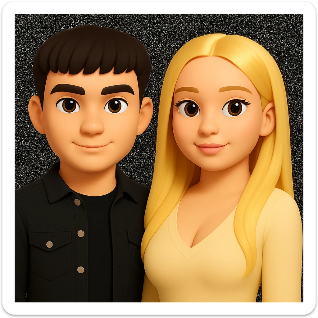 Slightly increase the volume of the upper body of the girl, slightly turn her to face forward, and make the skin color uniform. Maintain the cartoonish 3D style as in the reference image. sticker