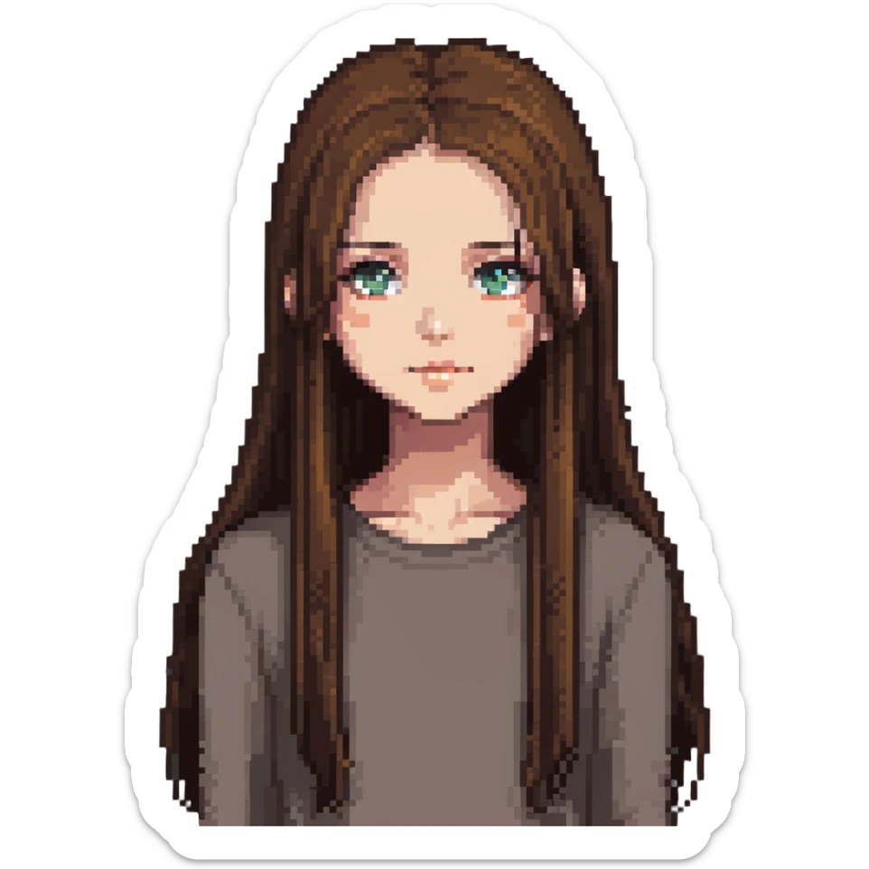 A girl with long, straight brown hair sticker