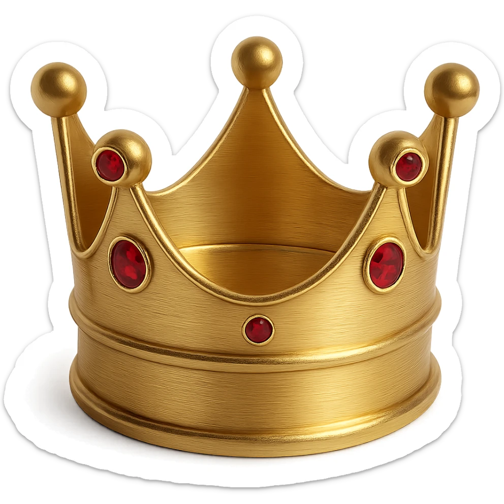 Add red jewels to the golden crown, keep the style simple, classic, with no background, maintain the golden crown's classic and timeless look with subtle red jewels. sticker