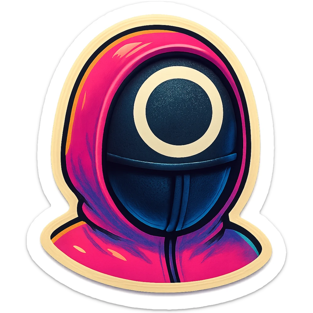 retro sticker style icon of the Squid Game circle guard mask, bold and playful sticker