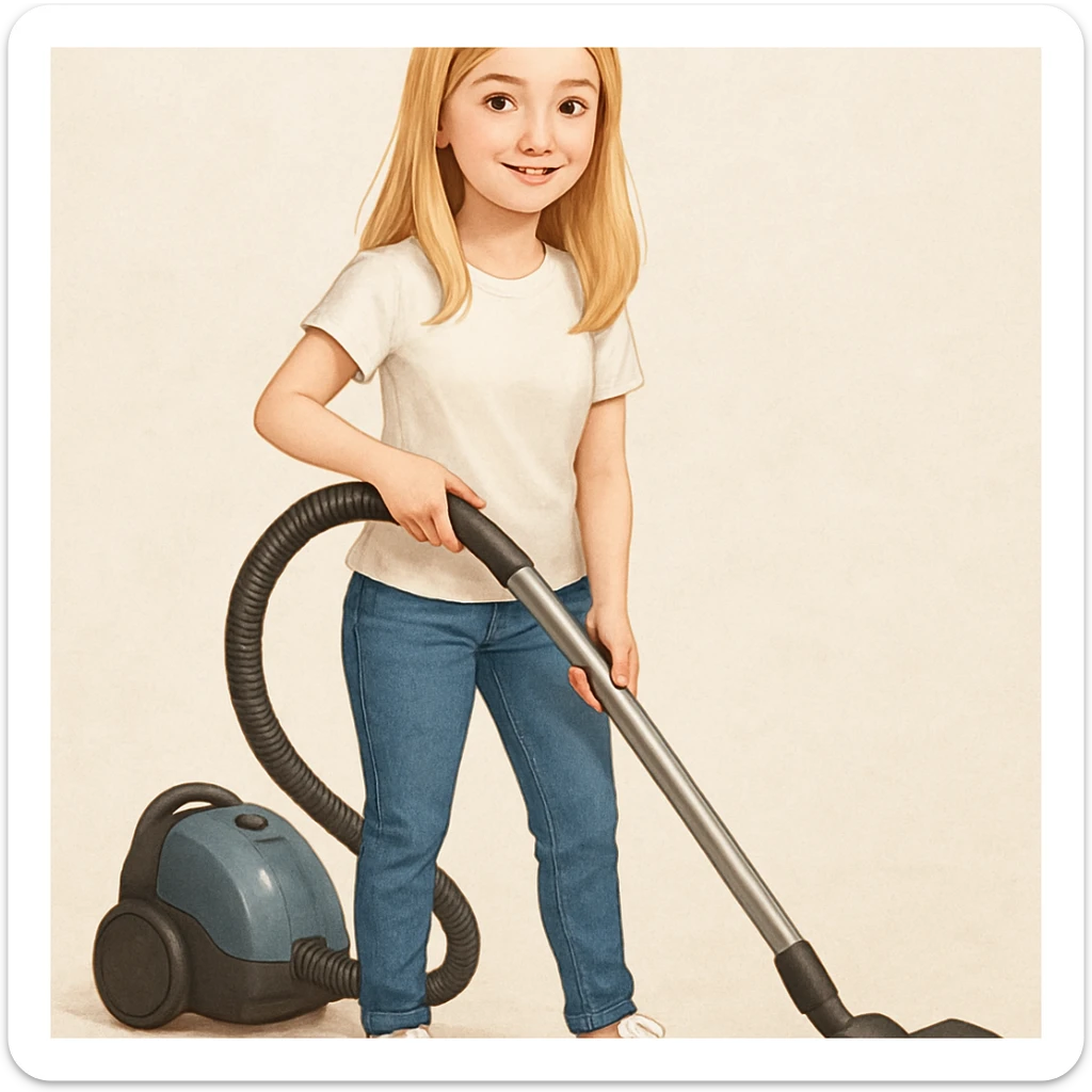 white girl with blonde hair holding a vacuum cleaner, style 3 sticker