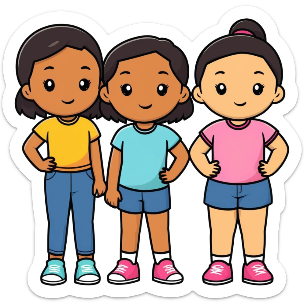 Three teen girl best friends. One black, one Blasian. One short Peruvian sticker