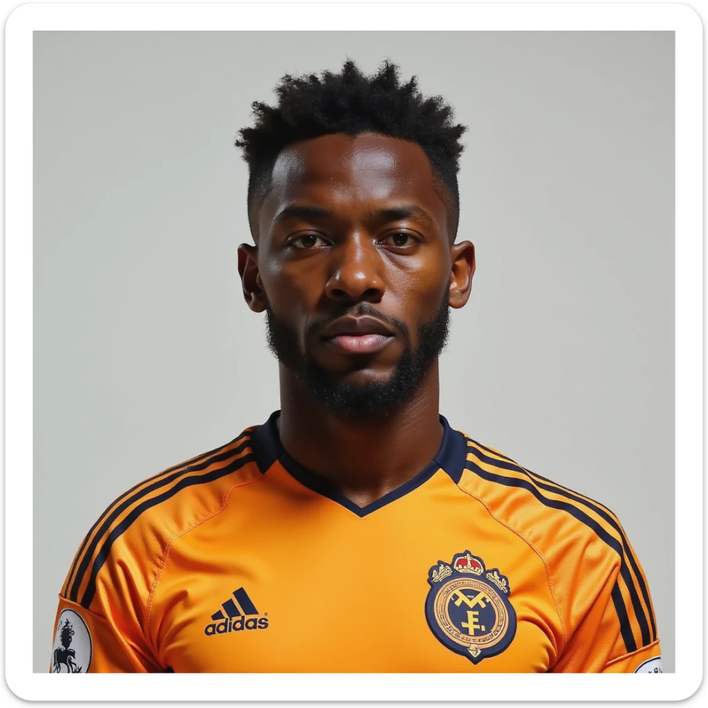 realistic style portrait of André Onana, football goalkeeper, wearing a goalkeeper jersey, expressive face, short hair, dark skin, neutral background sticker