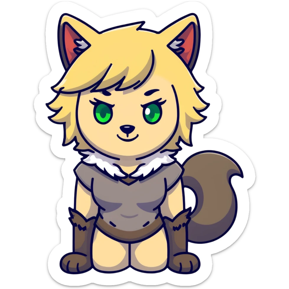 furry girl with wolf ears and tail, short blonde hair, green eyes, hourglass body, loves food sticker
