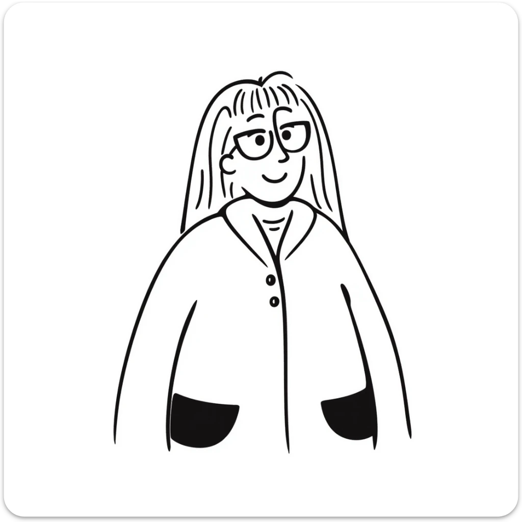 Hand-drawn plus size blonde person wearing glasses and a button-up vest sticker
