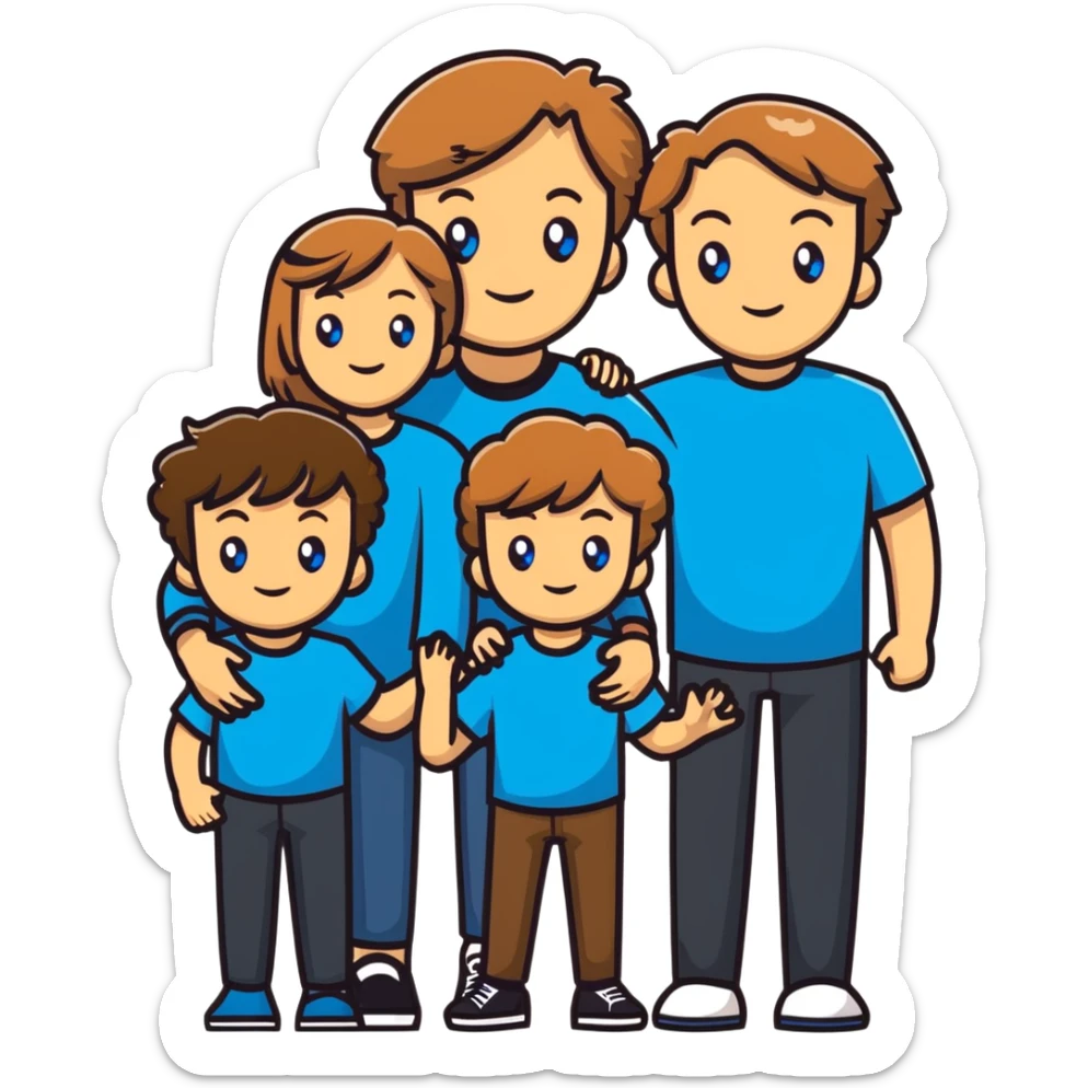 Family with mother, father and three little girls, everyone has light brown hair and blue eyes sticker
